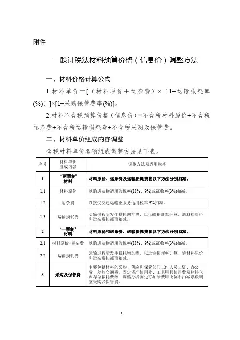 2019年一般计税法材料预算价格(信息价)调整方法