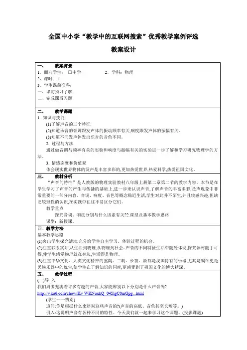 中小学“教学中的互联网搜索”优秀教学案例评选  声音的特性