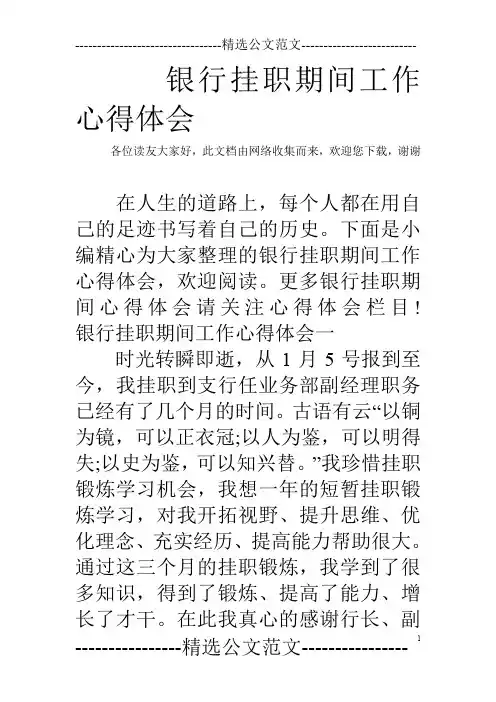银行挂职期间工作心得体会
