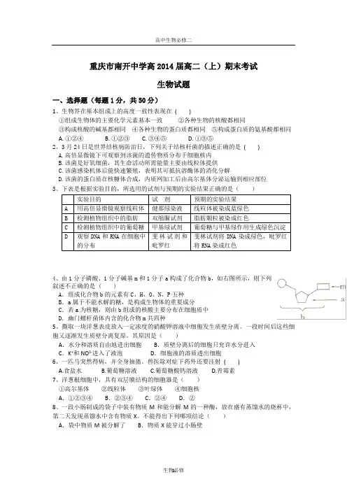 人教版试题试卷重庆南开中学2012-2013学年高2上期生物期末