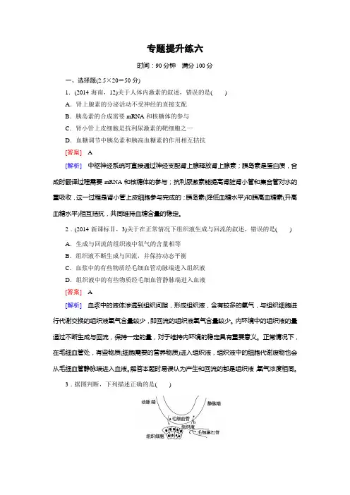 【走向高考】2016高考生物二轮复习习题：专题提升练6