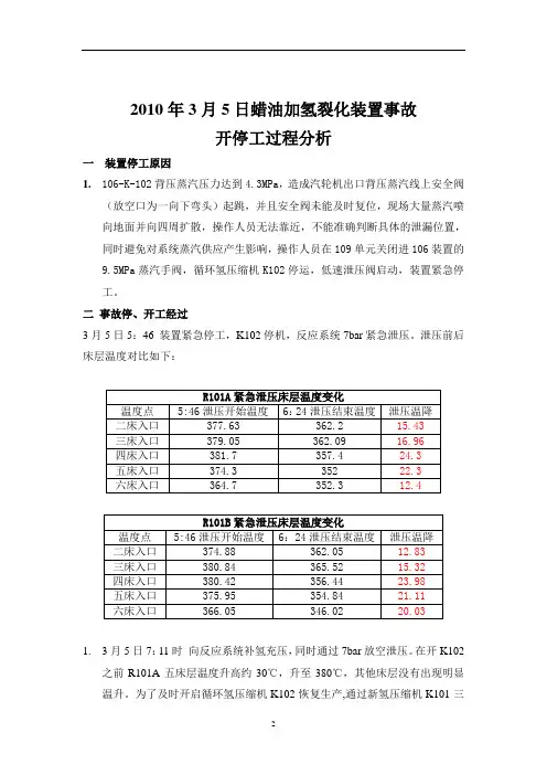加氢裂化飞温事故过程分析