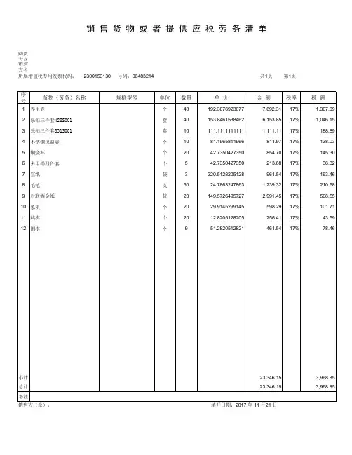 增值税专用发票清单格式