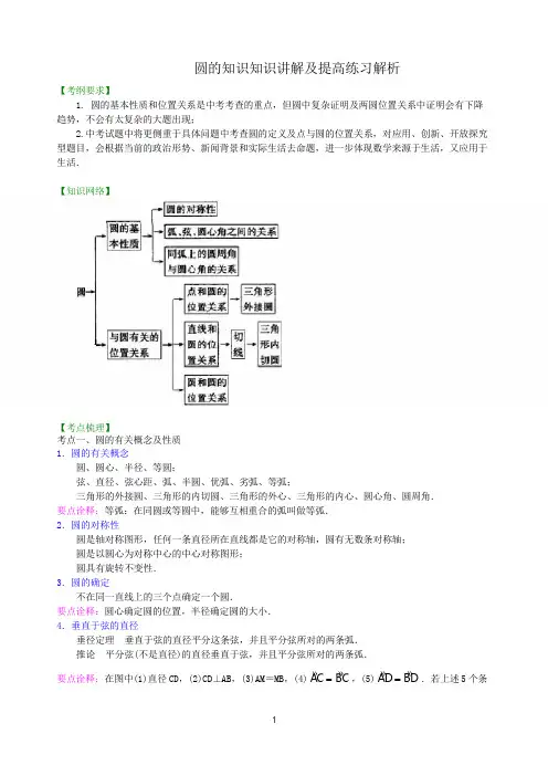 圆的知识知识讲解及提高练习解析