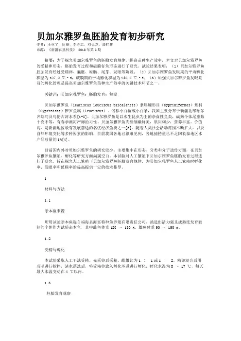 贝加尔雅罗鱼胚胎发育初步研究
