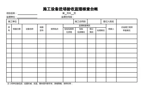 施工设备进场验收监理核查台帐