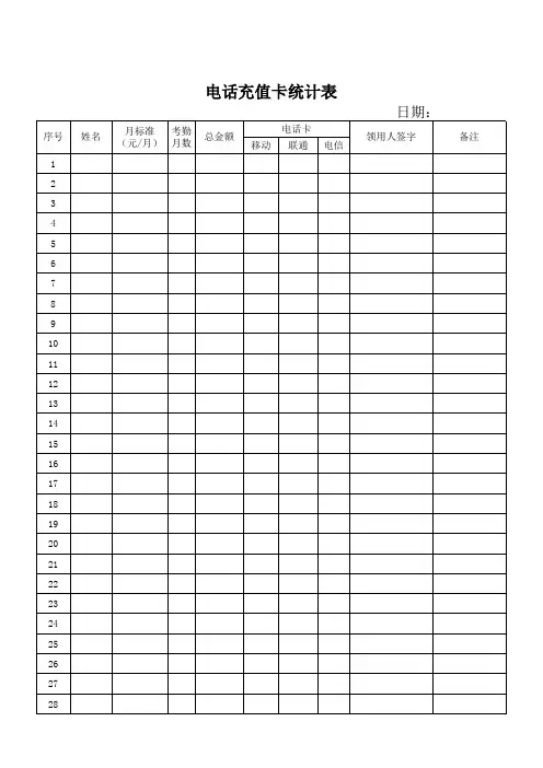 电话充值卡统计表