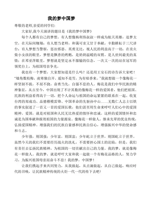 《我的梦,中国梦》演讲稿 2
