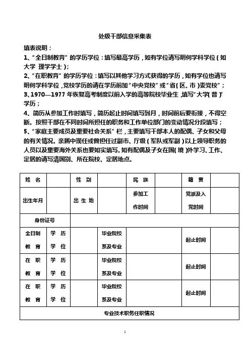 处级干部信息采集表【模板】
