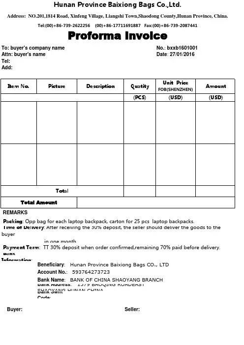Performa Invoice
