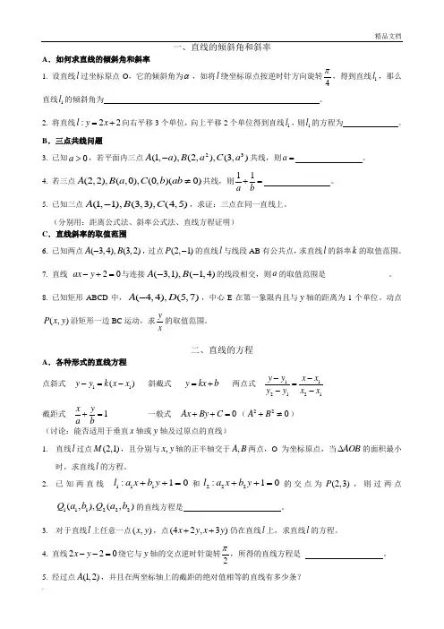 人教A版高中数学必修2第三章 直线与方程3.2 直线的方程习题(4)