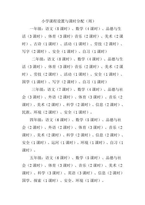 小学课程设置与课时分配