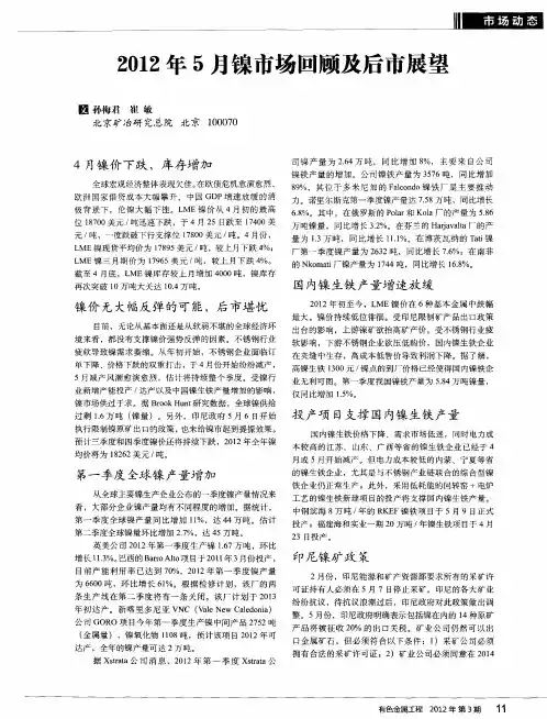 2012年5月镍市场回顾及后市展望
