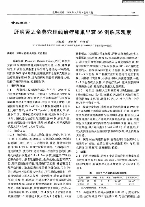 肝脾肾之俞募穴埋线治疗卵巢早衰66例临床观察