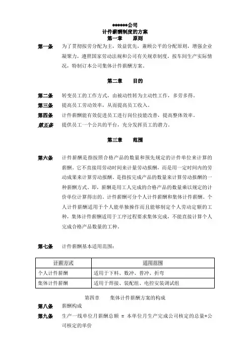 计件薪酬方案