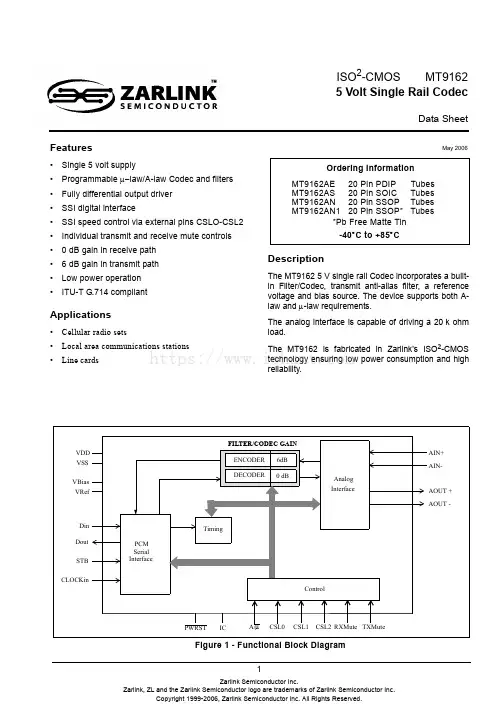 mt9162an1中文资料_数据手册_IC数据表