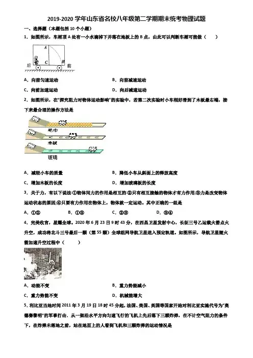 2019-2020学年山东省名校八年级第二学期期末统考物理试题含解析