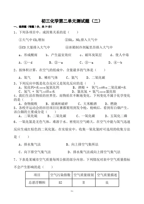 初三化学第二单元测试题2