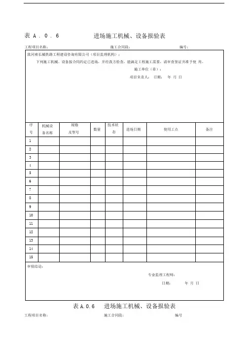 进场施工机械设备报验单