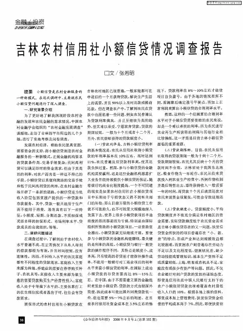 吉林农村信用社小额信贷情况调查报告