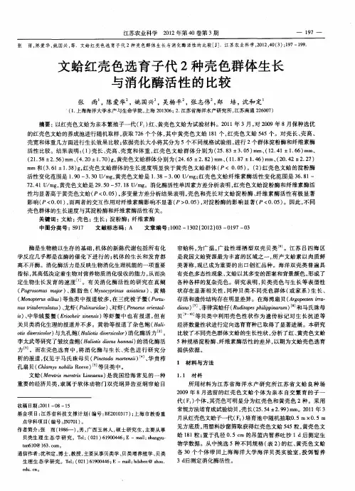 文蛤红壳色选育子代2种壳色群体生长与消化酶活性的比较