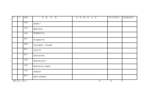 小学科学三年级下册实验日志