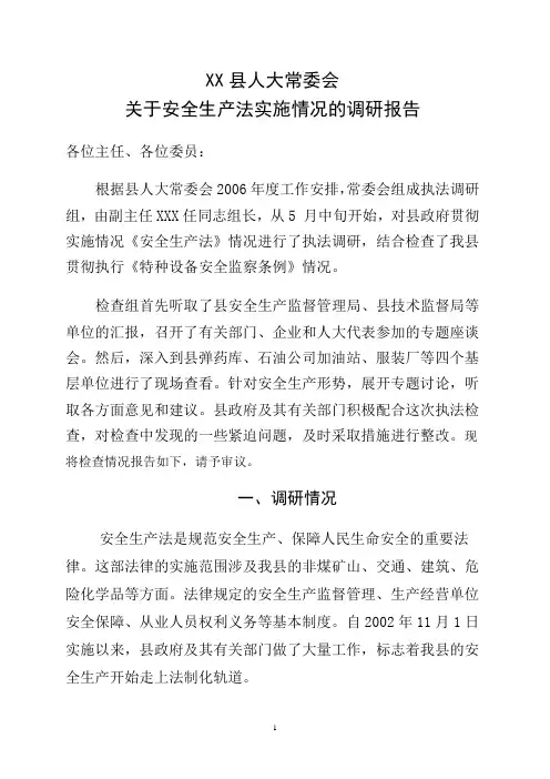 安全生产执法检查报告