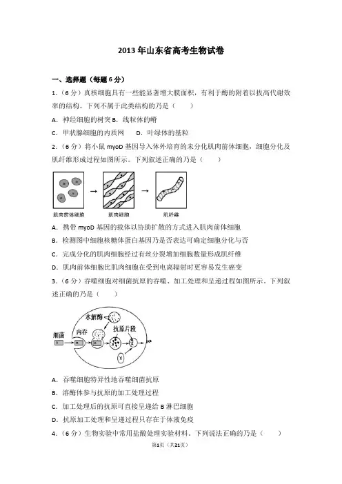 2013年山东省高考生物 试卷