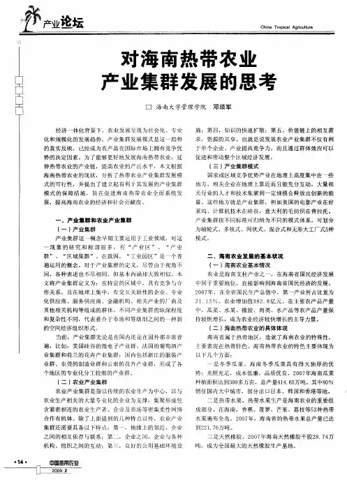 对海南热带农业产业集群发展的思考