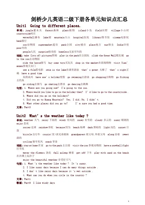 剑桥少儿英语二级下册各单元知识点汇总-精品