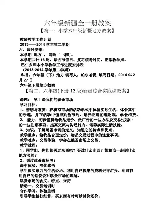 六年级新疆全一册教案