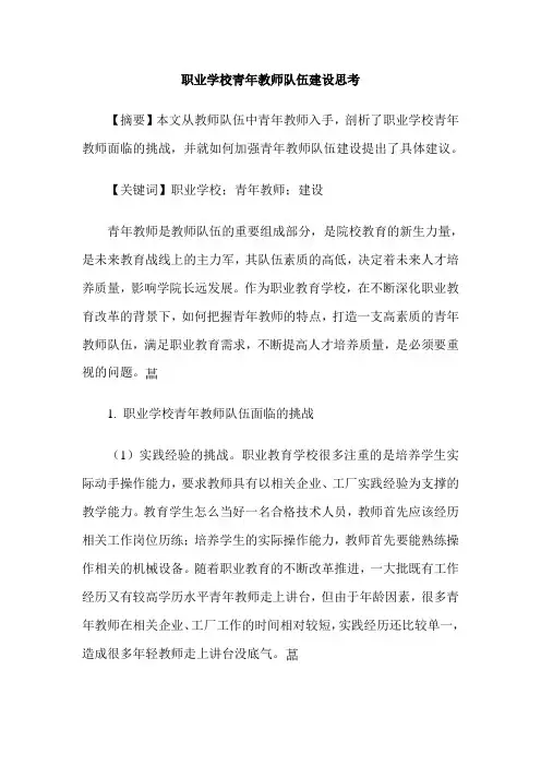 职业学校青年教师队伍建设思考