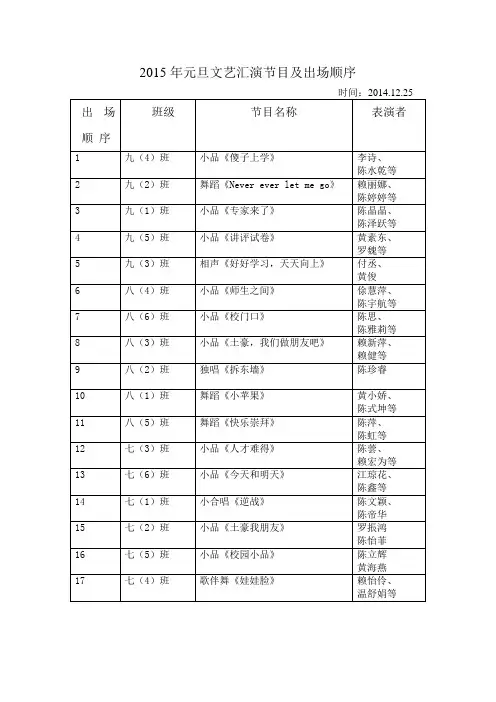 2015年元旦汇演节目及出场顺序