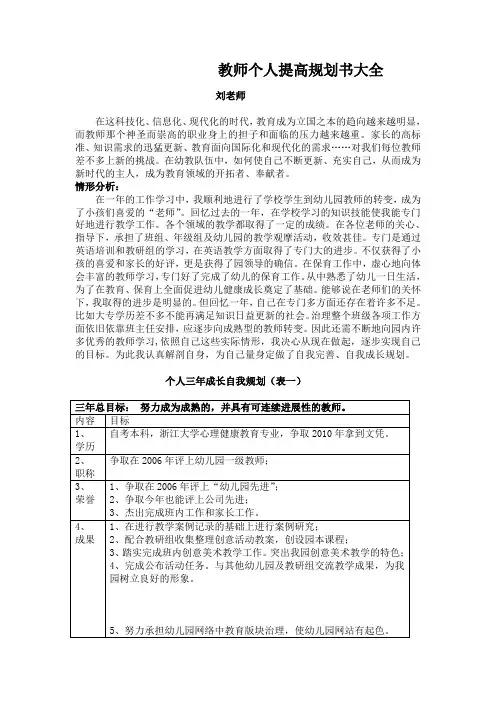 教师个人提高规划书大全