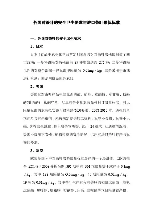 各国对茶叶的安全卫生要求与进口茶叶最低标准
