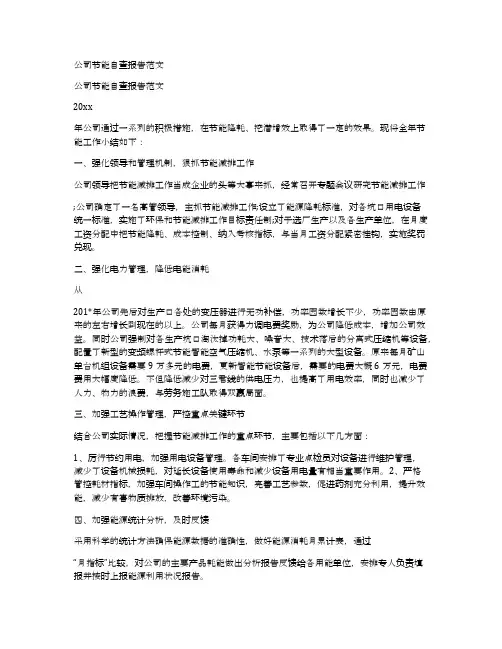 公司节能自查报告范文