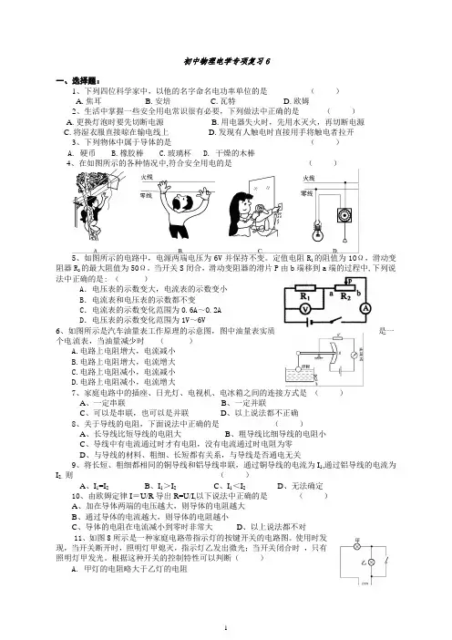 初中物理电学专项练习6