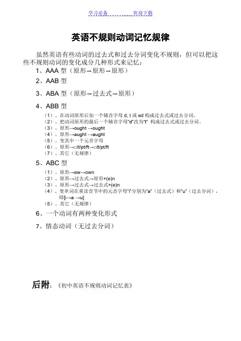 不规则动词过去式和过去分词表(附音标)