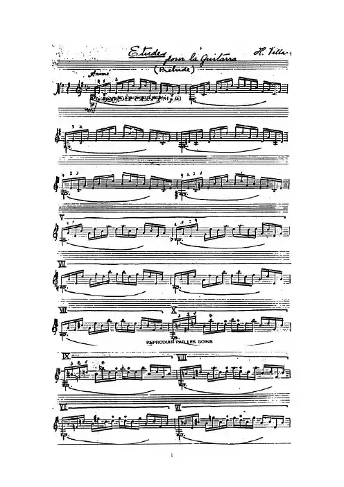 第一号练习曲,Etude No.1,Allegro non troppo,Lento ;罗伯斯(Heitor Villa-Lobos)(古典吉他曲谱)