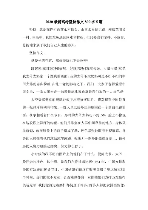 2020最新高考坚持作文800字5篇