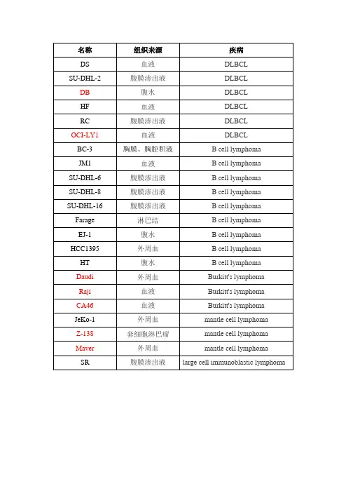 B淋巴瘤细胞系名称