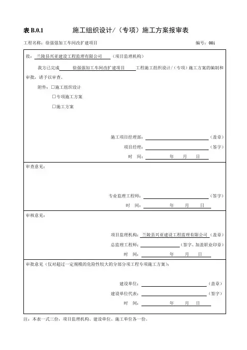 施工组织设计(专项)施工方案报审表