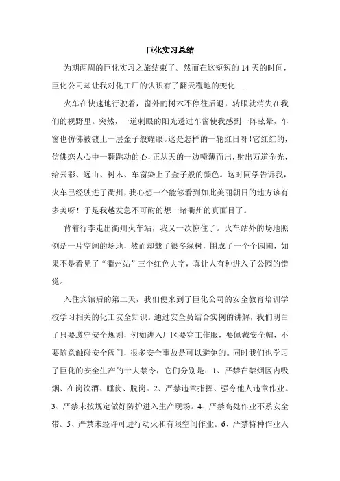 巨化实习总结