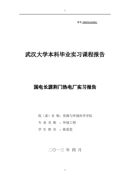 荆门电厂实习报告
