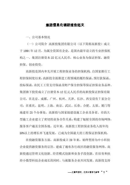 集团信息化调研报告范文