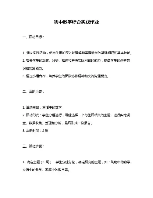 初中数学综合实践作业