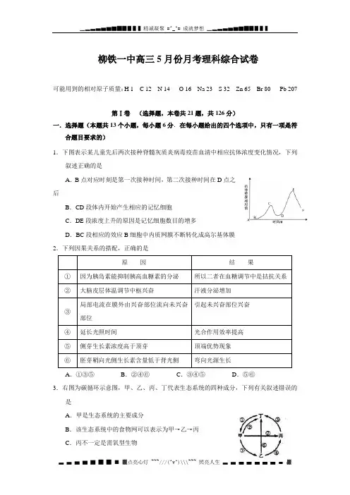 广西省柳铁一中2009—2010学年度高三年级5月份月考(理综)