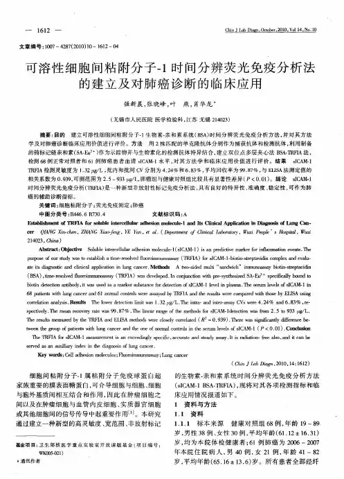 可溶性细胞间粘附分子-1时间分辨荧光免疫分析法的建立及对肺癌诊断的临床应用