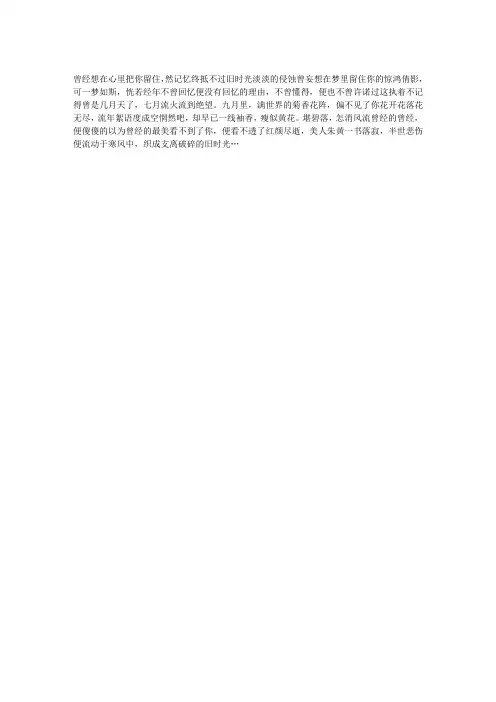 一梦如斯,恍若经年