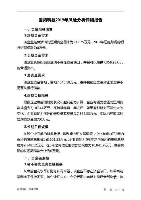 国拓科技2019年财务风险分析详细报告